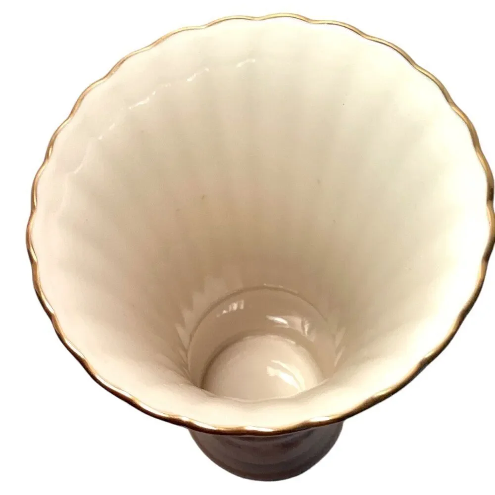 Lenox Porcelain Vase 8” Nature's Impressions Gold Trim Muted Fall Autumn Leaves